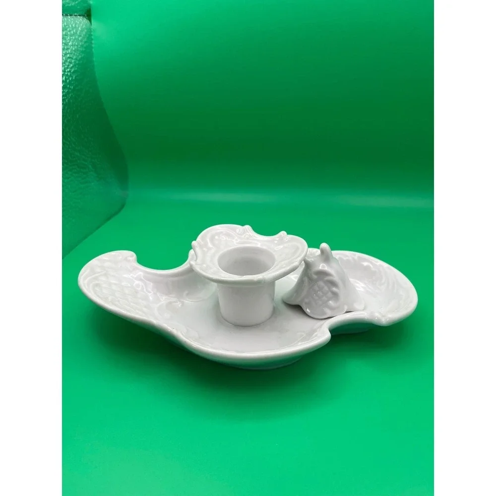 Renaldi's‎ Fine China Japan White Porcelain Chamberstick Candle Holder & Snuffer